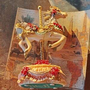 Elegant Carousel Horse Figurine with Red Accents